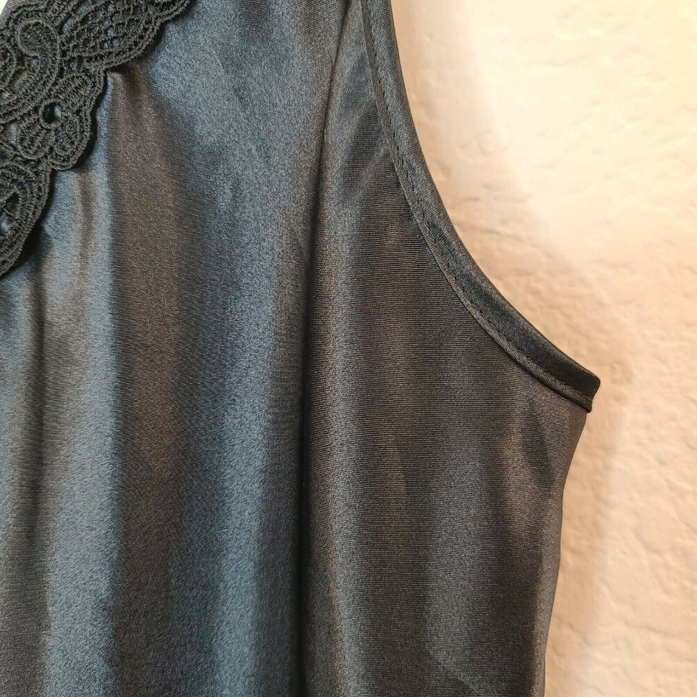 Escapades Top Women Large Black Satin Blouse Tank Embroidered Sleeveless Flowy - Picture 5 of 12